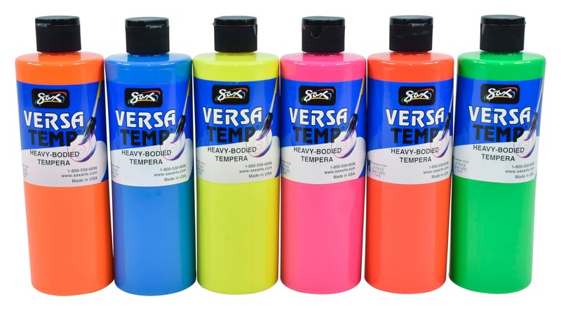 Sax Versatemp Tempera Paints, Assorted Fluorescent Colors, 6 Count (Pack of 1)- 1440727 - Image 1